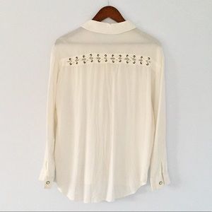 F21 Tie Up Oversized Flowy Sheer White Cream Blouse